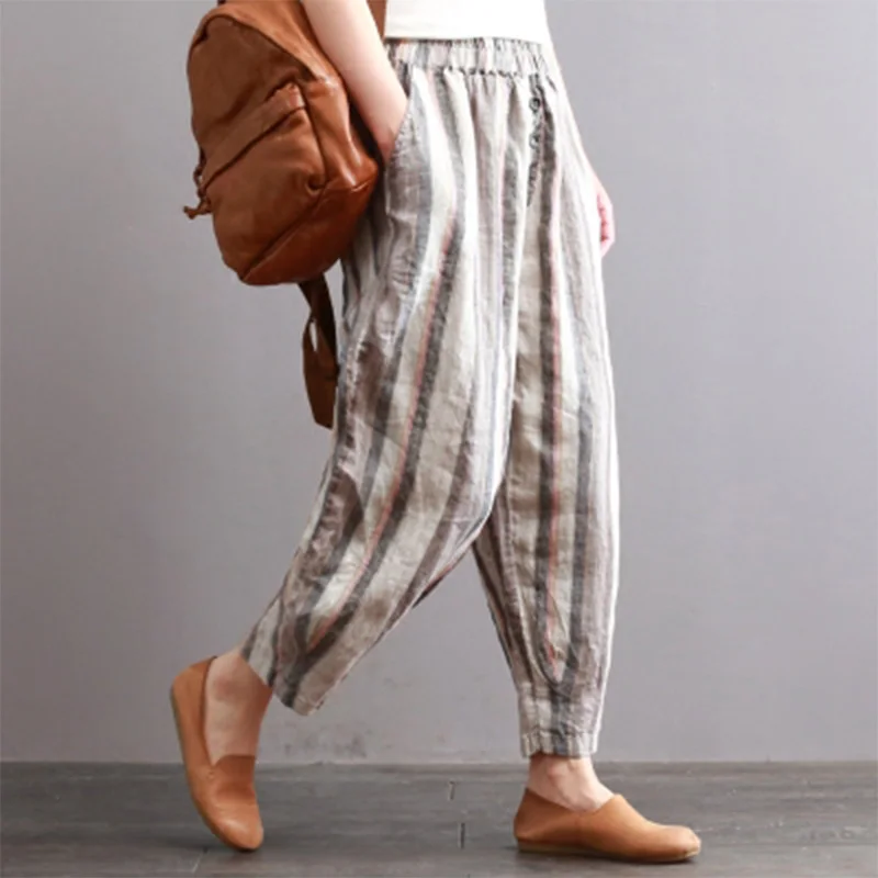 ZANZEA Harajuku женские полосатые свободные брюки с карманами и эластичной резинкой на