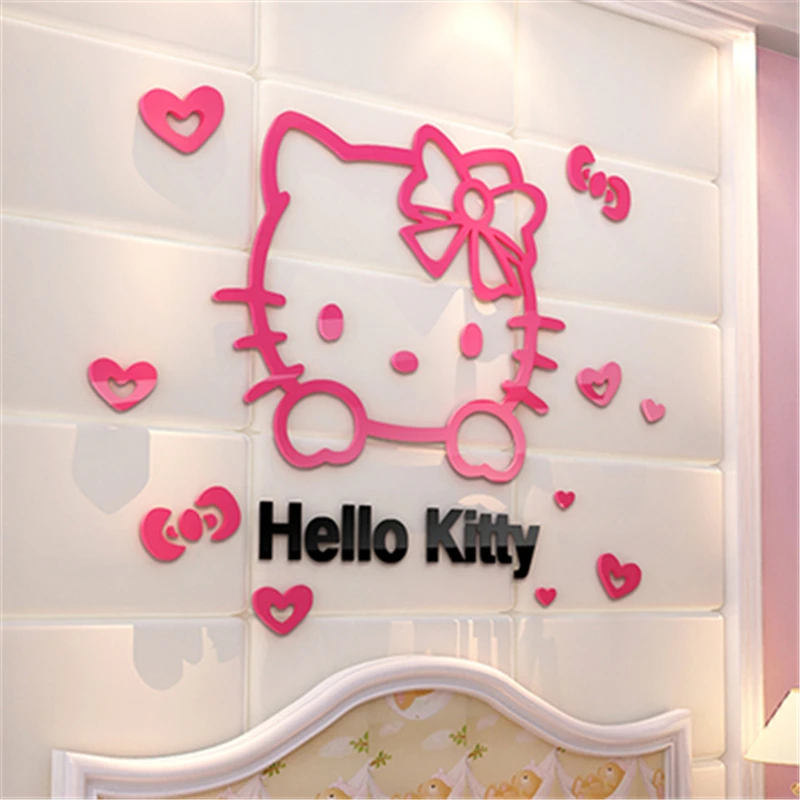 Hello kitty кошка 3D стены милые наклейки из мультфильмов девочка детская комната