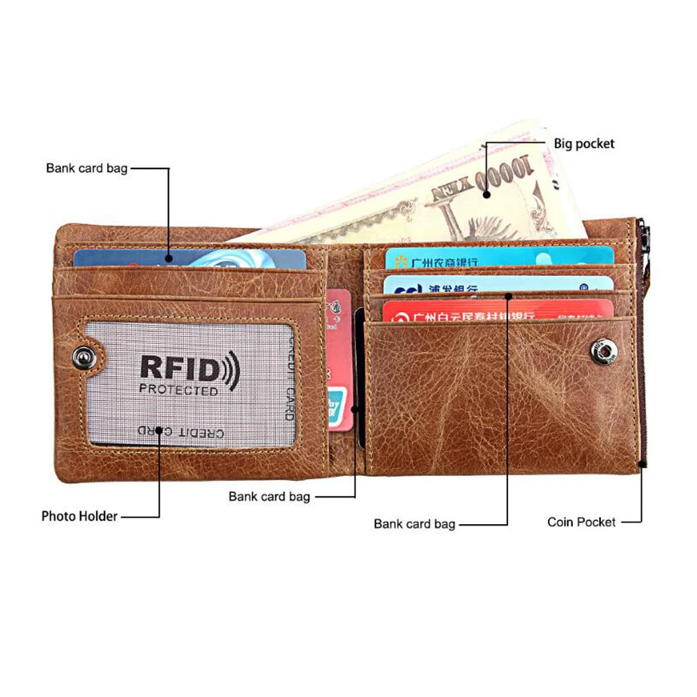 OCEAN BLUEVIN New Hot Wallet Men Leather Genuine Coin Purse Zipper&ampHasp Wallets Small Perse Solid RFID Card Holder | Багаж и сумки