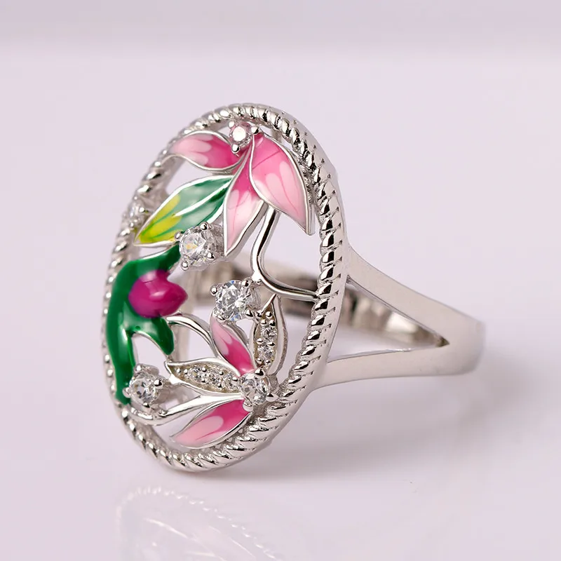 Real 925 Sterling Silver Luxury Female Circle Ring Colorful Enamel Lotus & White Zircon Big Party Wedding Jewelry Ring For Women
Real 925 Sterling Silver Luxury Female Circle Ring Colorful Enamel Lotus & White Zircon Big Party Wedding Jewelry Ring For Women