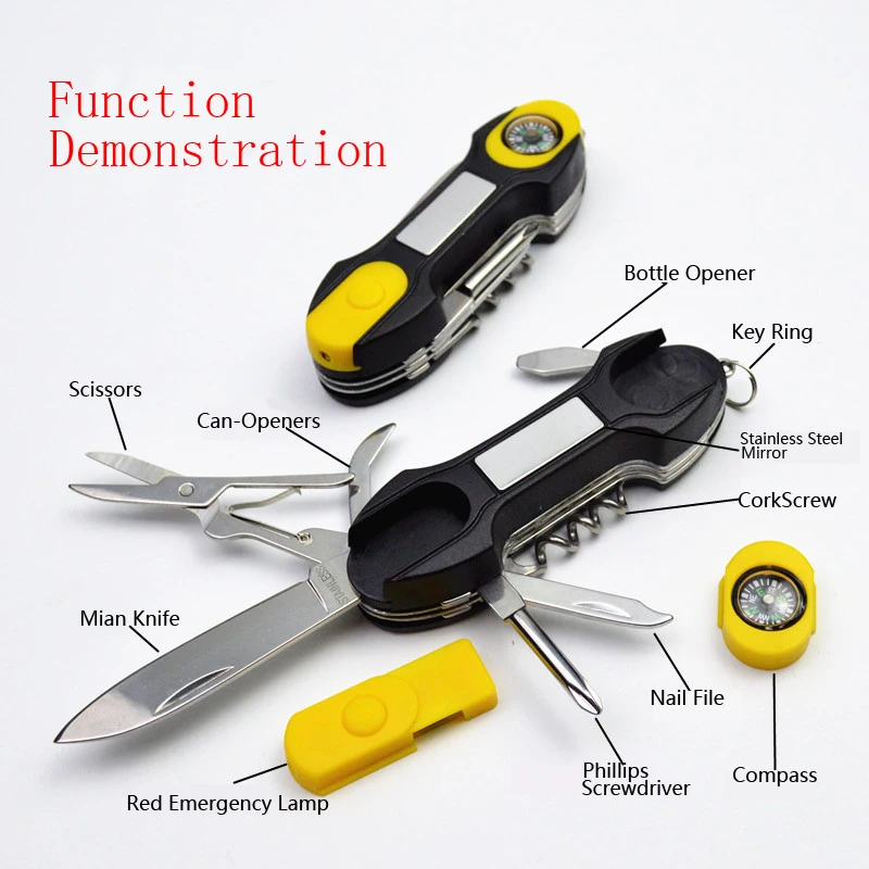 Stainless Steel Tactical Knife Outdoor survival camping Folding Hunting Pocket Swiss Multifunctional Army Knife with LED&Compass
Stainless Steel Tactical Knife Outdoor survival camping Folding Hunting Pocket Swiss Multifunctional Army Knife with LED&Compass