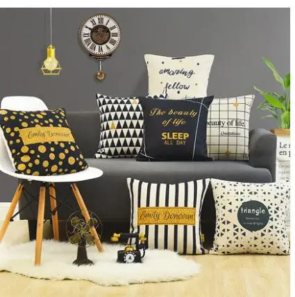 45x45cm black white gold geometric cushion cover cotton linen waist pillowcase for backrest home decoration
45x45cm black white gold geometric cushion cover cotton linen waist pillowcase for backrest home decoration