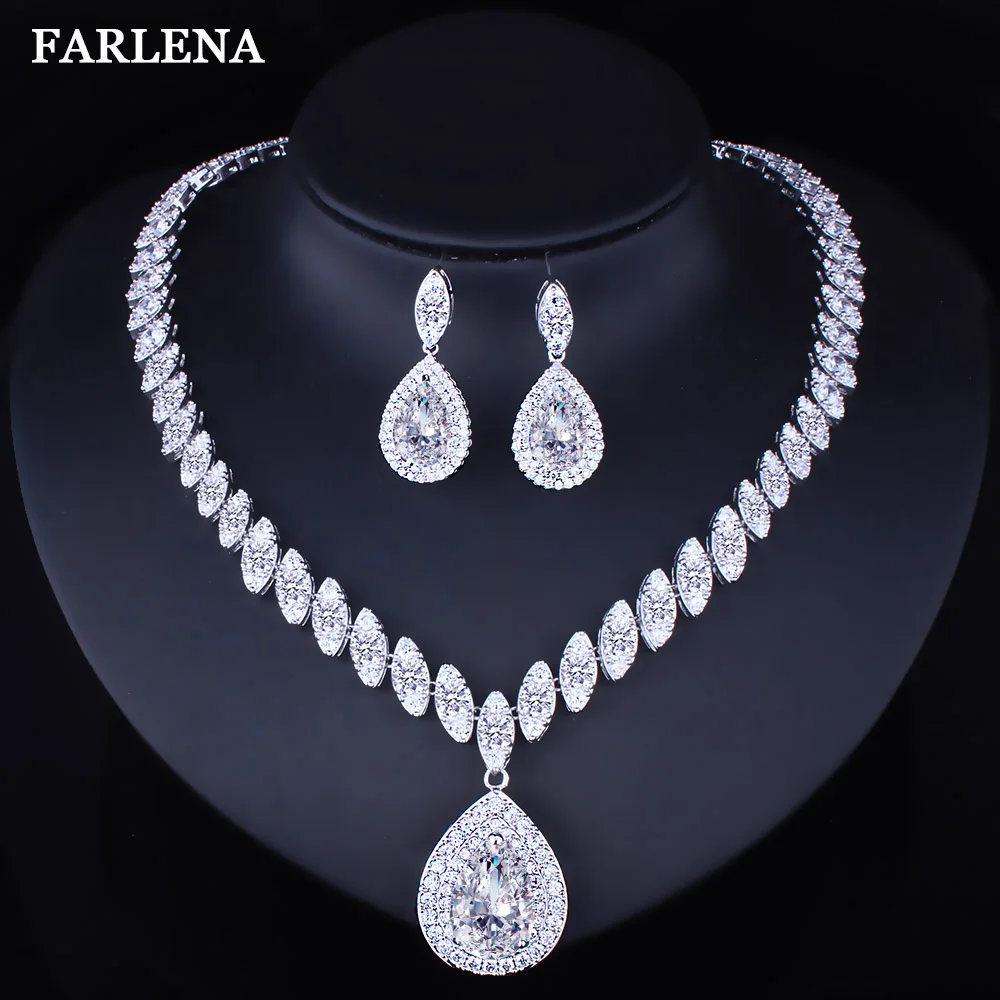 FARLENA Jewelry Silver Plated Water Drop Necklace Earrings set with Cubic Zirconia Fashion Bridal Wedding Jewelry sets
FARLENA Jewelry Silver Plated Water Drop Necklace Earrings set with Cubic Zirconia Fashion Bridal Wedding Jewelry sets