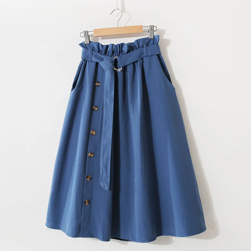 Obrix female casual style formal 2019 spring cotton A-line high waist belt buttons knee length office lady Korean fashion
Obrix female casual style formal 2019 spring cotton A-line high waist belt buttons knee length office lady Korean fashion