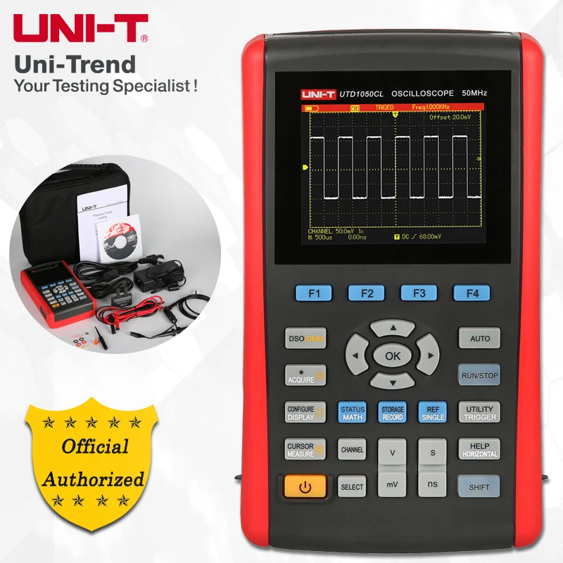 UNI-T UTD1050CL Handheld Digital Storage Oscilloscope; 1Channels, 50MHz Bandwidth, 200MS/sSample Rate, USB Communication
UNI-T UTD1050CL Handheld Digital Storage Oscilloscope; 1Channels, 50MHz Bandwidth, 200MS/sSample Rate, USB Communication