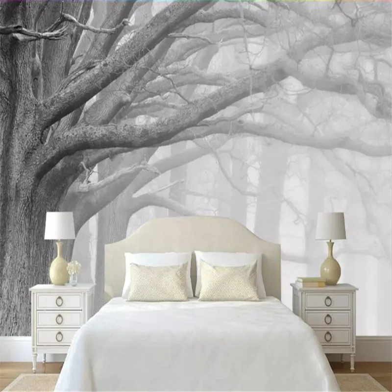 Modern black and white forest tree art TV background wall custom large wallpaper mural 3D photo wall factory wholesale
Modern black and white forest tree art TV background wall custom large wallpaper mural 3D photo wall factory wholesale
