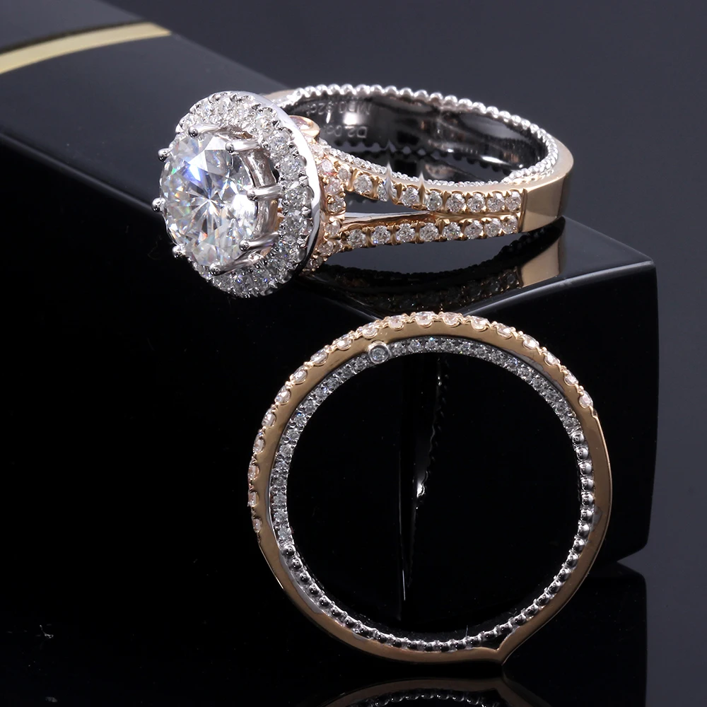 DovEggs 14K 585 два тона золото 2ct центр 8 мм F цветной круглый блестящий лабораторный Grown