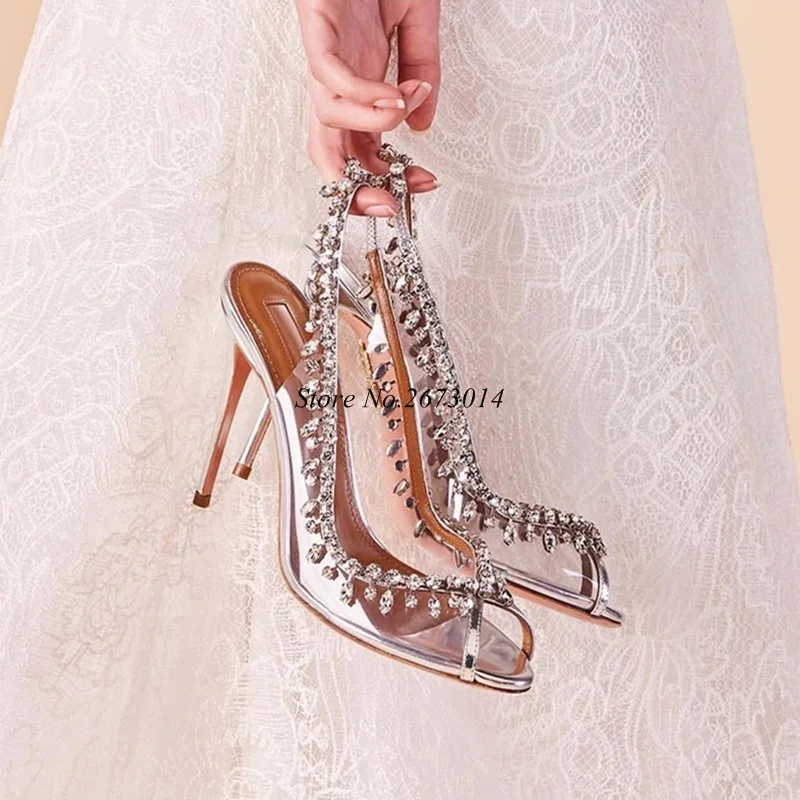 Female 2019 Spring New Silver Women Pumps Open Toe Crystal Stiletto High Heel Wedding Shoes Transparent Clear Party Slingbacks
Female 2019 Spring New Silver Women Pumps Open Toe Crystal Stiletto High Heel Wedding Shoes Transparent Clear Party Slingbacks