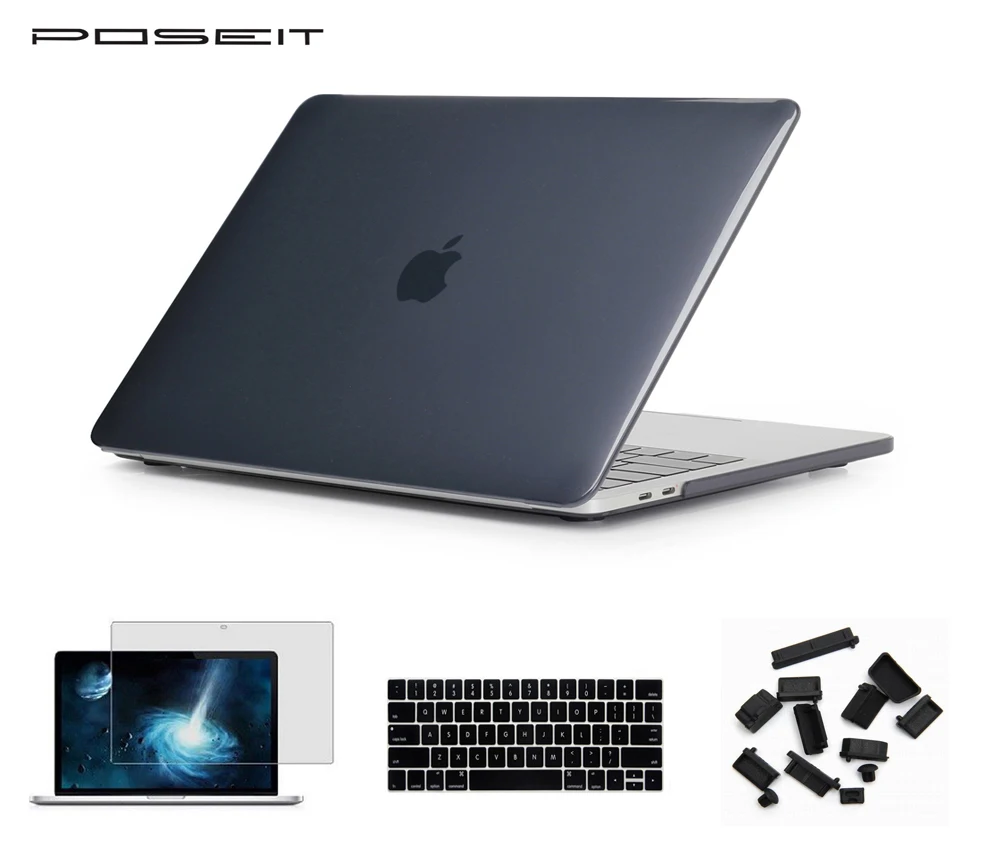 

Crystal Hard Case Cover+Keyboard Cover+Screen Film+Dust Plugs For Macbook Air 11 13 Pro Retina 12 13 15 Touch Bar 13 15