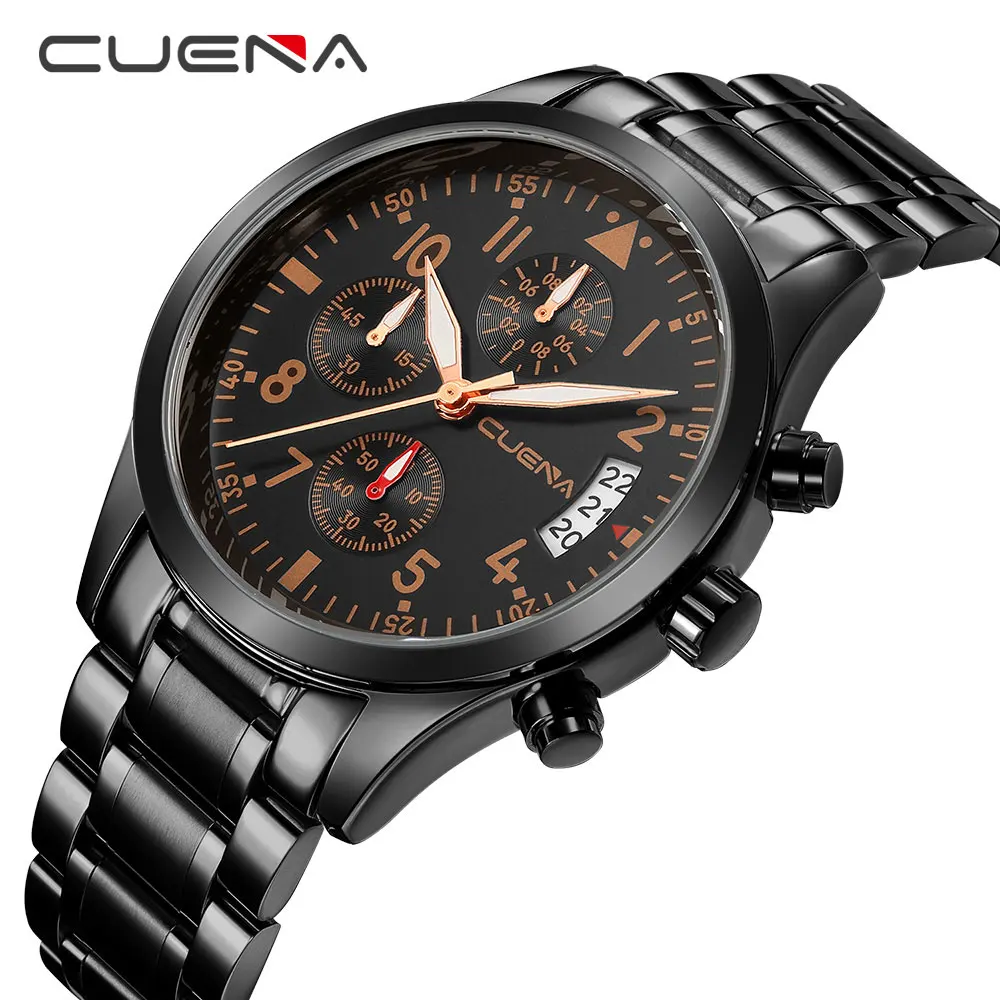 

CUENA Fashion Men Watch Quartz Wrist Watch Military Stainless Steel Analog Wristwatch Casual Hand Watch Family Gift Male Clock