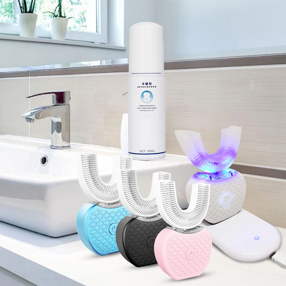 360 Degrees Automatic Electric Sonic Toothbrush Intelligent Toothbrush USB Charge U Shape 4 Mode Teeth Whitening Blue Cold Light
360 Degrees Automatic Electric Sonic Toothbrush Intelligent Toothbrush USB Charge U Shape 4 Mode Teeth Whitening Blue Cold Light