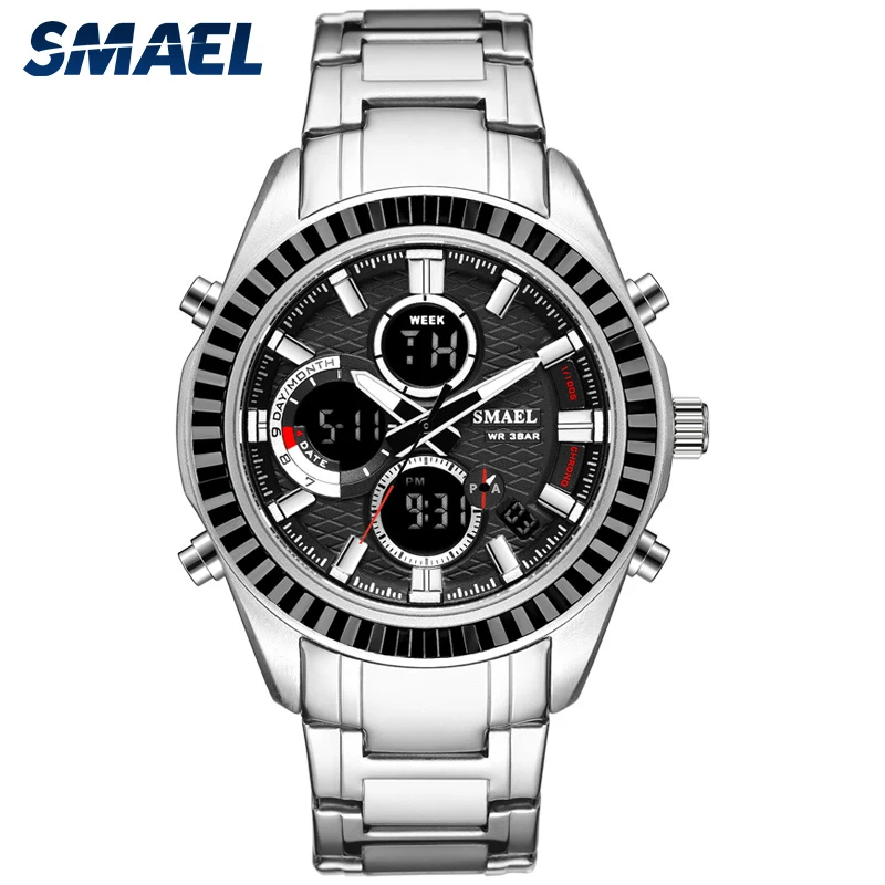 2020 New SMAEL Fashion Watches For Men Dual Display Waterproof Quartz Wrist Watch Stainless Steel Band Alarm Watches 1430
2020 New SMAEL Fashion Watches For Men Dual Display Waterproof Quartz Wrist Watch Stainless Steel Band Alarm Watches 1430