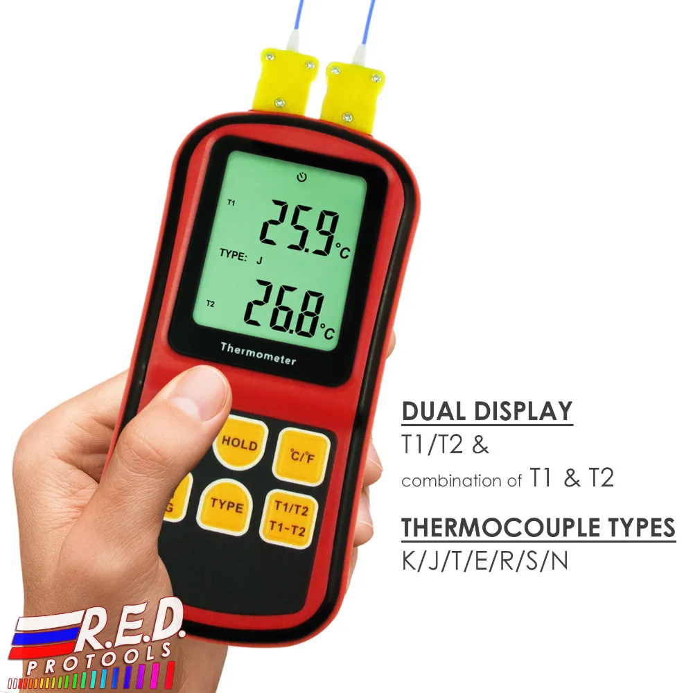 Цифровой термометр с термопарой типа K/J/T/E/R/S/N двухканальный 150 ~ 1767 дегк ATC тестер