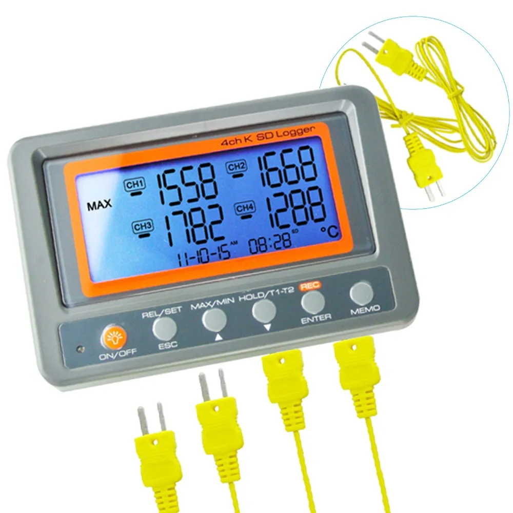 4 Channel -328~2498 degree C/F K-Type Thermocouple 8GB SD Card Temperature Wallmount Thermometer Logger
4 Channel -328~2498 degree C/F K-Type Thermocouple 8GB SD Card Temperature Wallmount Thermometer Logger