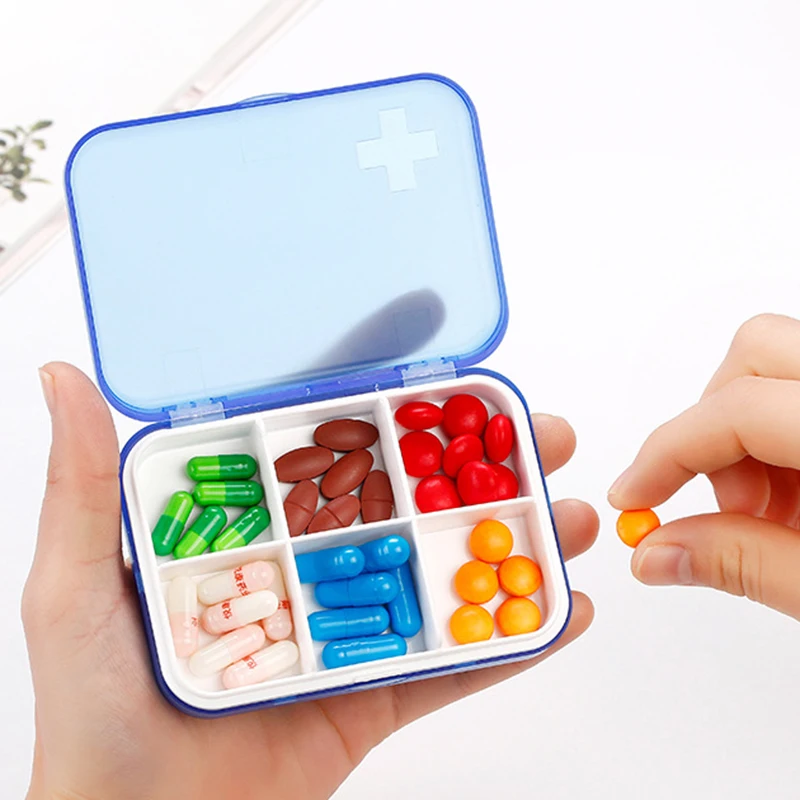 Портативная 6 решеток карманная коробка для таблеток органайзер пластиковая