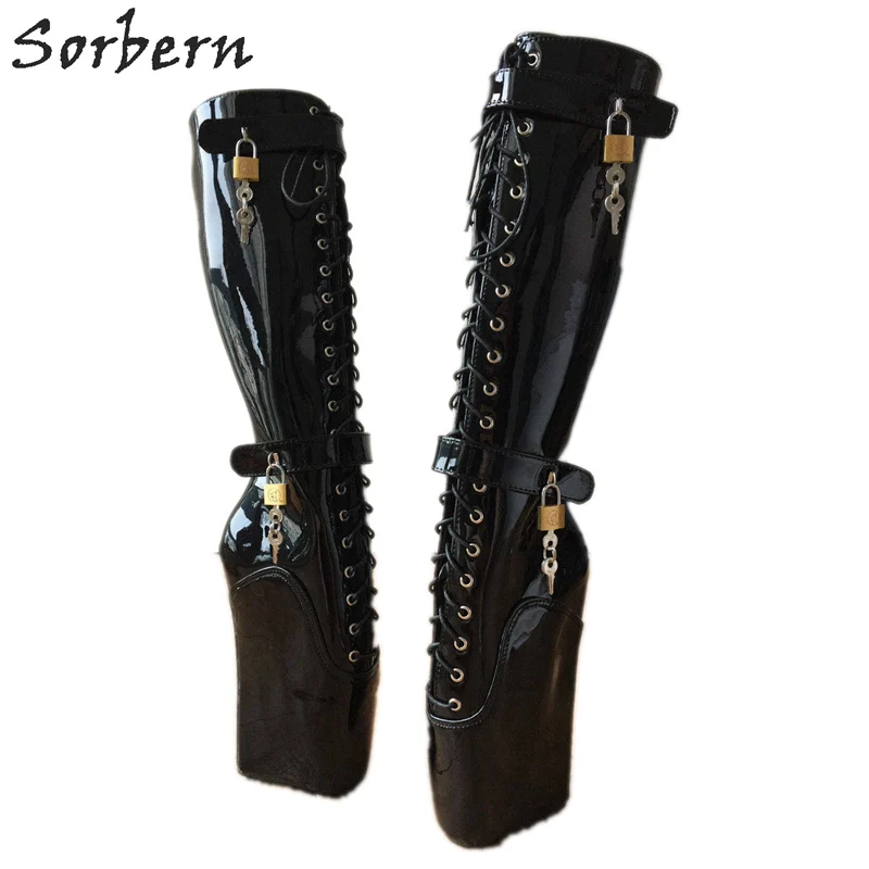 Sorbern Sexy Fetish High Heel Boots For Women Hoof Heelless Fetish Pinup Ballet Lockable Wedge Boot Black Patent Shoes Ladies
Sorbern Sexy Fetish High Heel Boots For Women Hoof Heelless Fetish Pinup Ballet Lockable Wedge Boot Black Patent Shoes Ladies