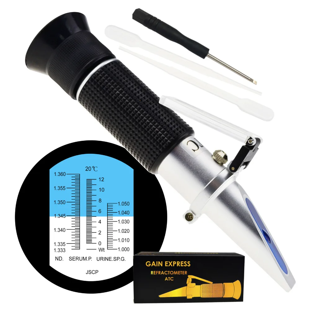 Handheld Clinical Refractometer w/ ATC, Tri Scale Blood Serum Protein/ Urine Specific Gravity/ Refractive Index for Human Only
Handheld Clinical Refractometer w/ ATC, Tri Scale Blood Serum Protein/ Urine Specific Gravity/ Refractive Index for Human Only