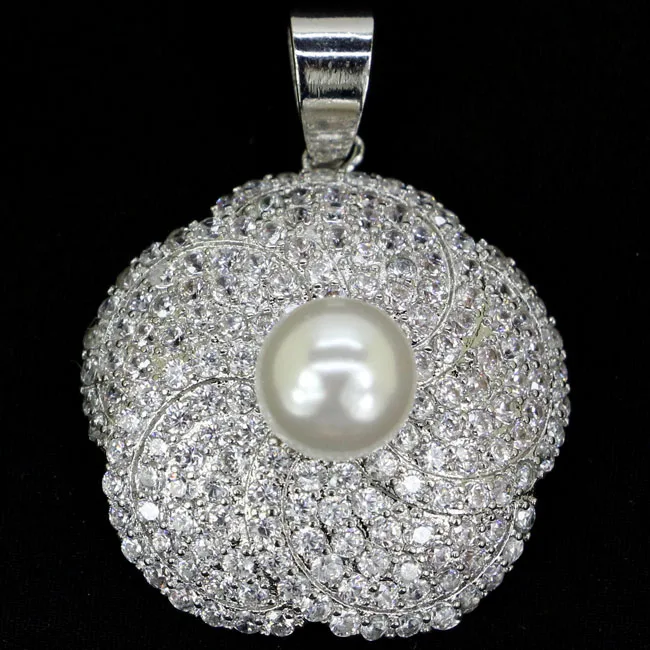 SheCrown Elegant White Sapphire Pearl Gift For Sister Silver Pendant 30x24mm | Украшения и аксессуары