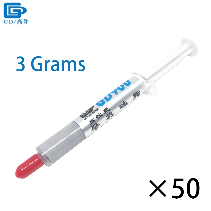 50 PCS GD900 Thermal Conductive Grease Paste Silicone Plaster Heat Sink Compound High Performance Gray Net Weight 3 Grams SY3
50 PCS GD900 Thermal Conductive Grease Paste Silicone Plaster Heat Sink Compound High Performance Gray Net Weight 3 Grams SY3