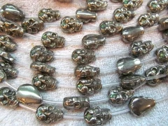 18x13mm genuine pyrite stone ,pyrite cube skull skeleton carved iron gold jewelry full strand 16"
