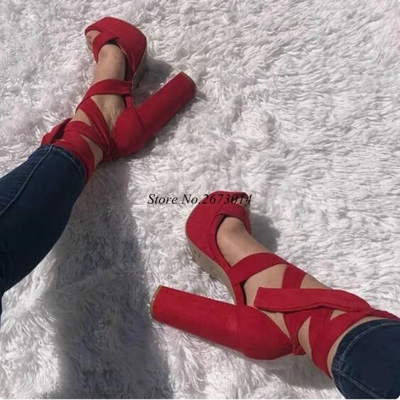 Red Suede Sandals Lace-up Square Heel Sandals Peep Toe High Platform Cross Strap Ladies Dress Shoes Cut-out Gladiator Shoes
Red Suede Sandals Lace-up Square Heel Sandals Peep Toe High Platform Cross Strap Ladies Dress Shoes Cut-out Gladiator Shoes
