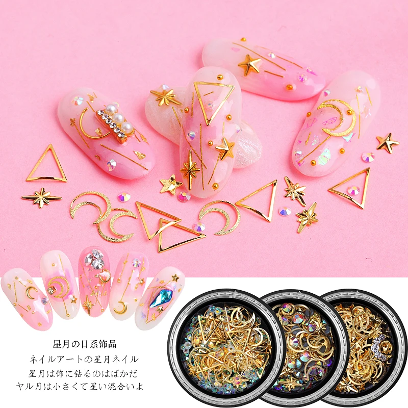1 Box Nail Art Decorations Gold Metal Studs Moon +Star Rivets Line Colorful Rhinestones DIY Nail Art Jewelry Accessories 9styles
1 Box Nail Art Decorations Gold Metal Studs Moon +Star Rivets Line Colorful Rhinestones DIY Nail Art Jewelry Accessories 9styles