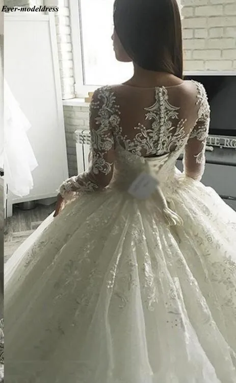 Luxury Princess Wedding Dresses Long Sleeves Appliques Sheer O-Neck Lace Up Back Bridal Gowns Robe Do Mariee Vestido De Noiva
Luxury Princess Wedding Dresses Long Sleeves Appliques Sheer O-Neck Lace Up Back Bridal Gowns Robe Do Mariee Vestido De Noiva