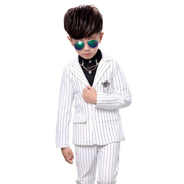 Новый детский костюм для мальчиков черная белая куртка в полоску + брюки Блейзер