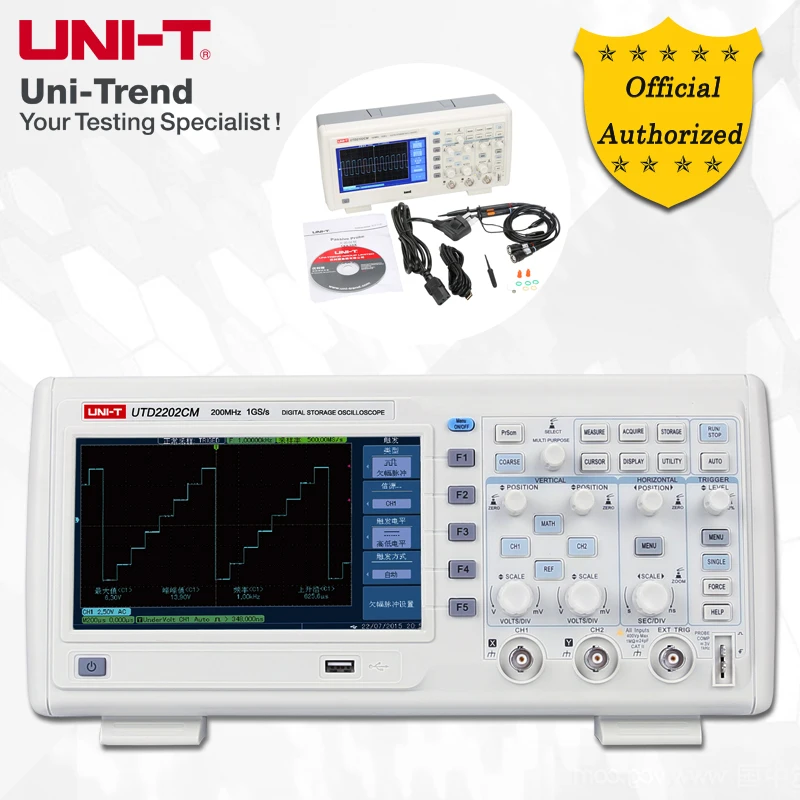 UNI-T UTD2202CM Digital Storage Oscilloscope; 2Channels, 200MHz Bandwidth, 1GS/s Sample Rate, USB Communication
UNI-T UTD2202CM Digital Storage Oscilloscope; 2Channels, 200MHz Bandwidth, 1GS/s Sample Rate, USB Communication