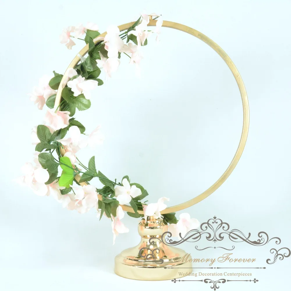 

Latest Wedding Decoration Table Centerpiece New Design Circle Round Flower Stand Gold Metal Floral Vase Rack Decorative Column