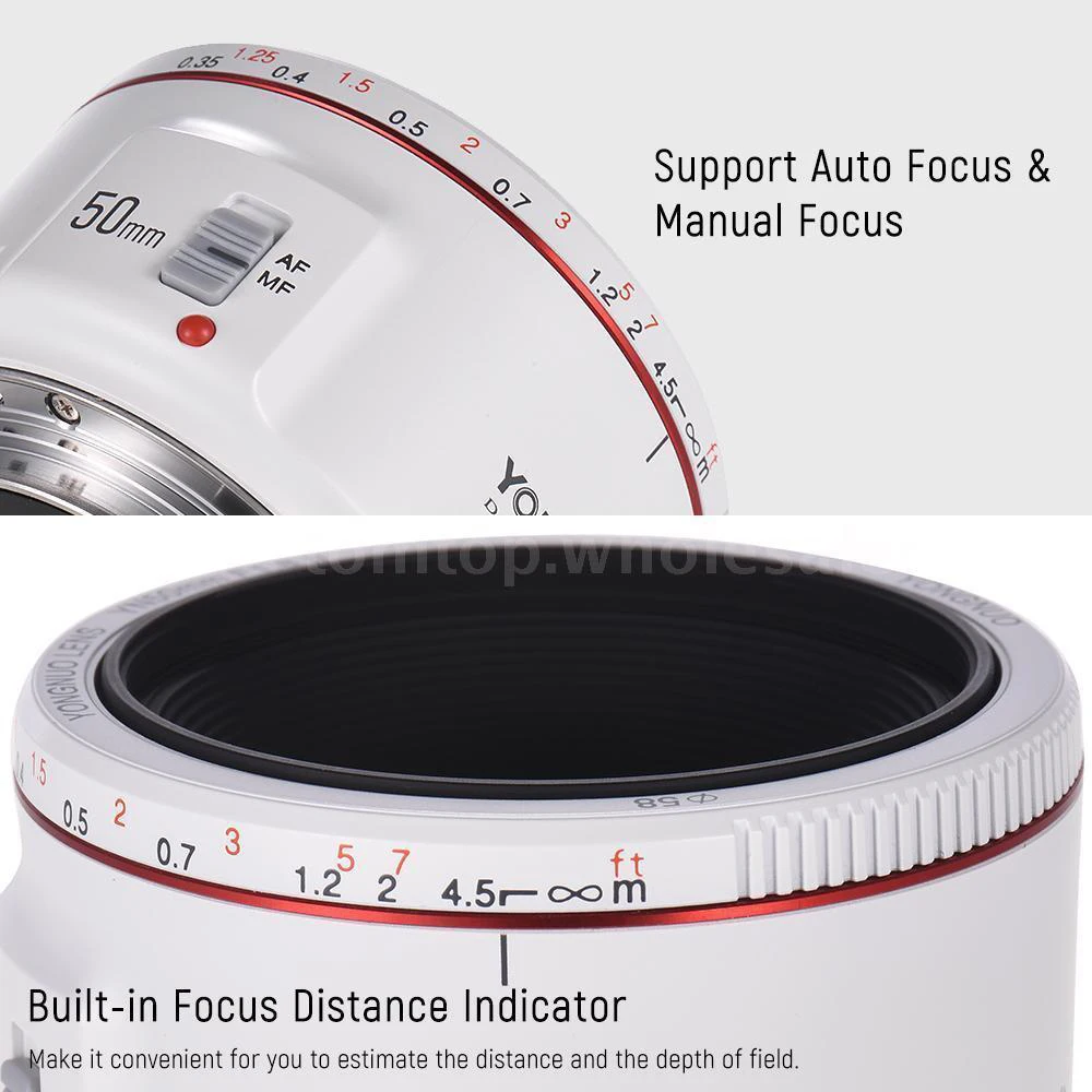 Объектив YONGNUO YN50mm F1.8 II с большой апертурой и автофокусом белый для Canon эффектом