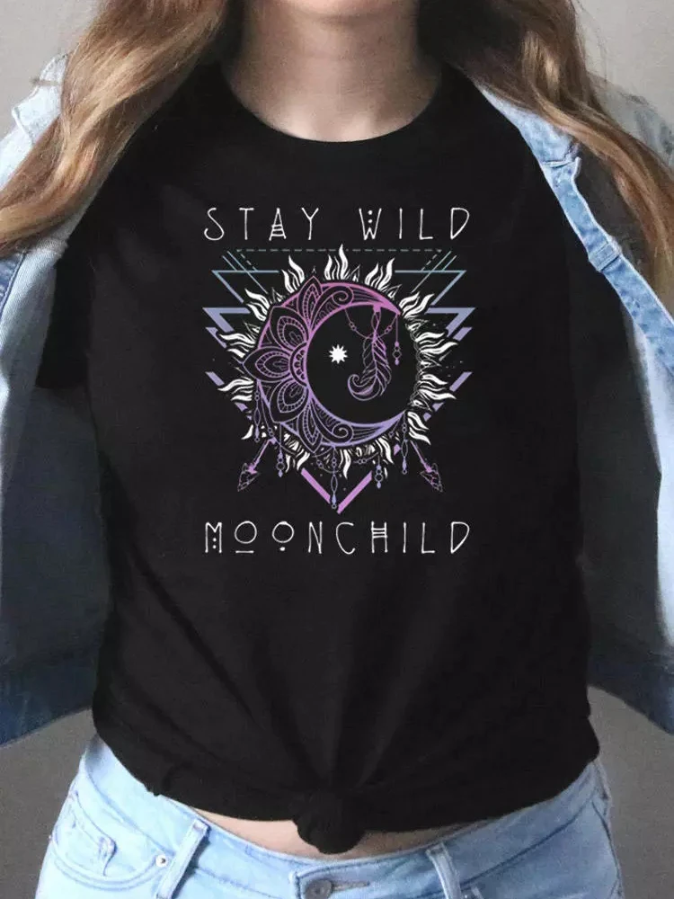 Stay Wild Moon Child Sun T-Shirt Tee Women Short Sleeve House of Paper Graphic Female Tee T-Shirt
Stay Wild Moon Child Sun T-Shirt Tee Women Short Sleeve House of Paper Graphic Female Tee T-Shirt