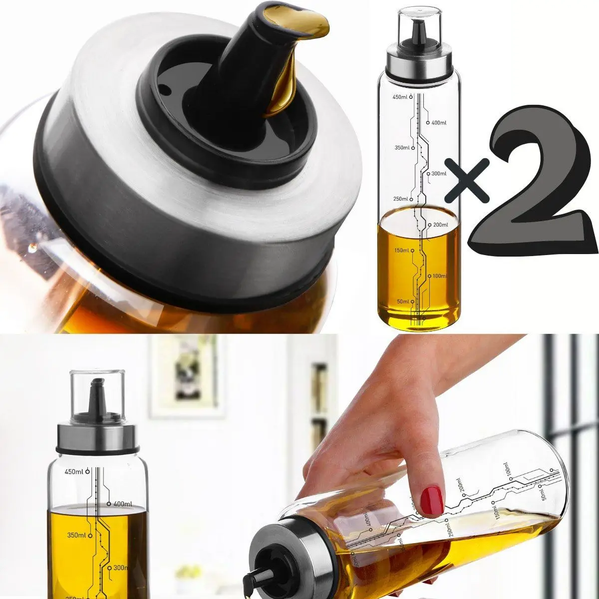 2 pcs Borosilicate Glass 500 ml Smart Oiler Dripless Oiler Yağlık special design leak-proof borosiliktat resistant glass
2 pcs Borosilicate Glass 500 ml Smart Oiler Dripless Oiler Yağlık special design leak-proof borosiliktat resistant glass