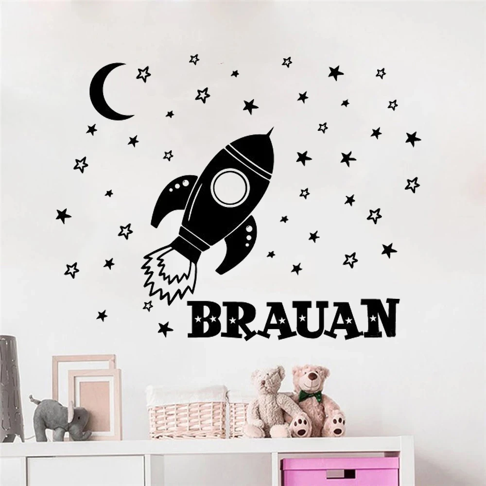 

Moon Stars Rocket Wall Decals Vinyl Personality Custom Name Poster For Kids Bedroom Livingroom Decoration Stickers Murals HJ0697