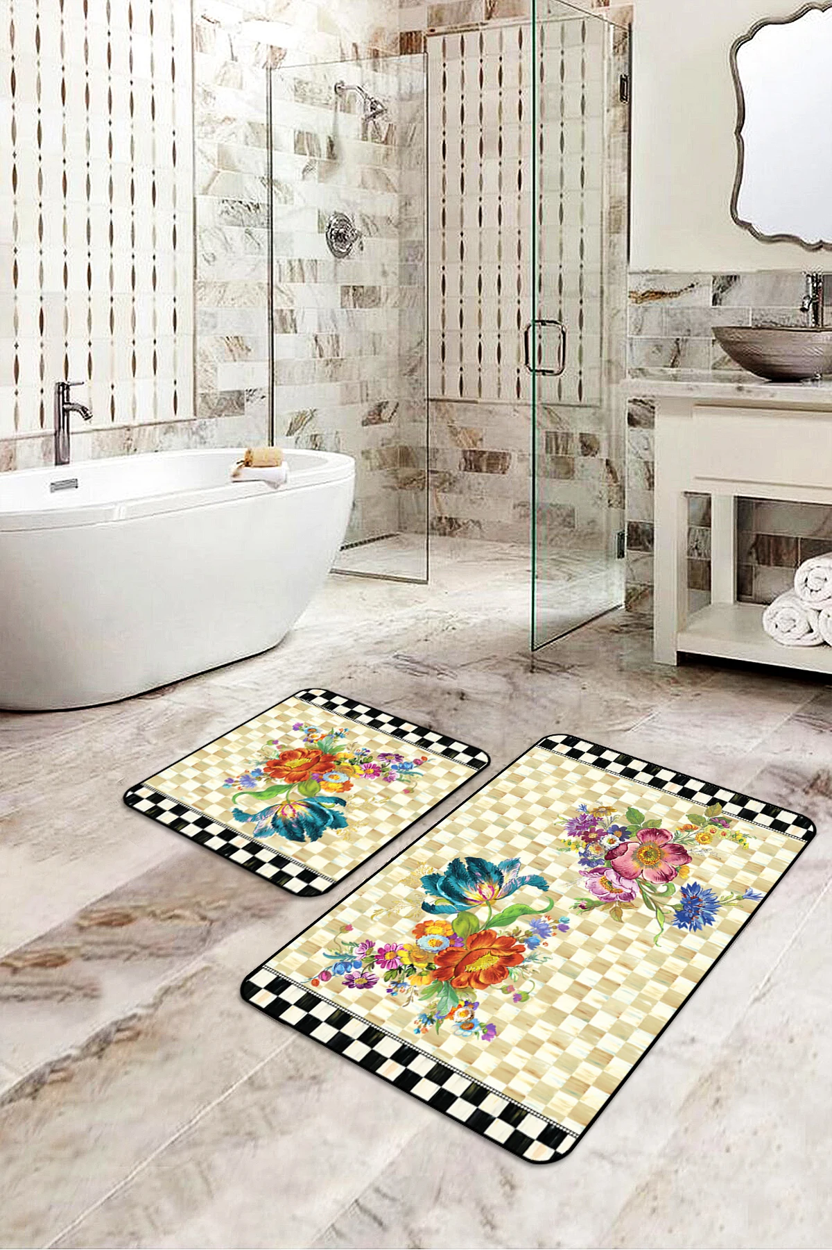 Bath Mat Blue & Red Flower Bathroom Rug Toilet Carpet 2 Piece Set Non-Slip Home Decor Modern Floor Soft Bamboo Texture
Bath Mat Blue & Red Flower Bathroom Rug Toilet Carpet 2 Piece Set Non-Slip Home Decor Modern Floor Soft Bamboo Texture