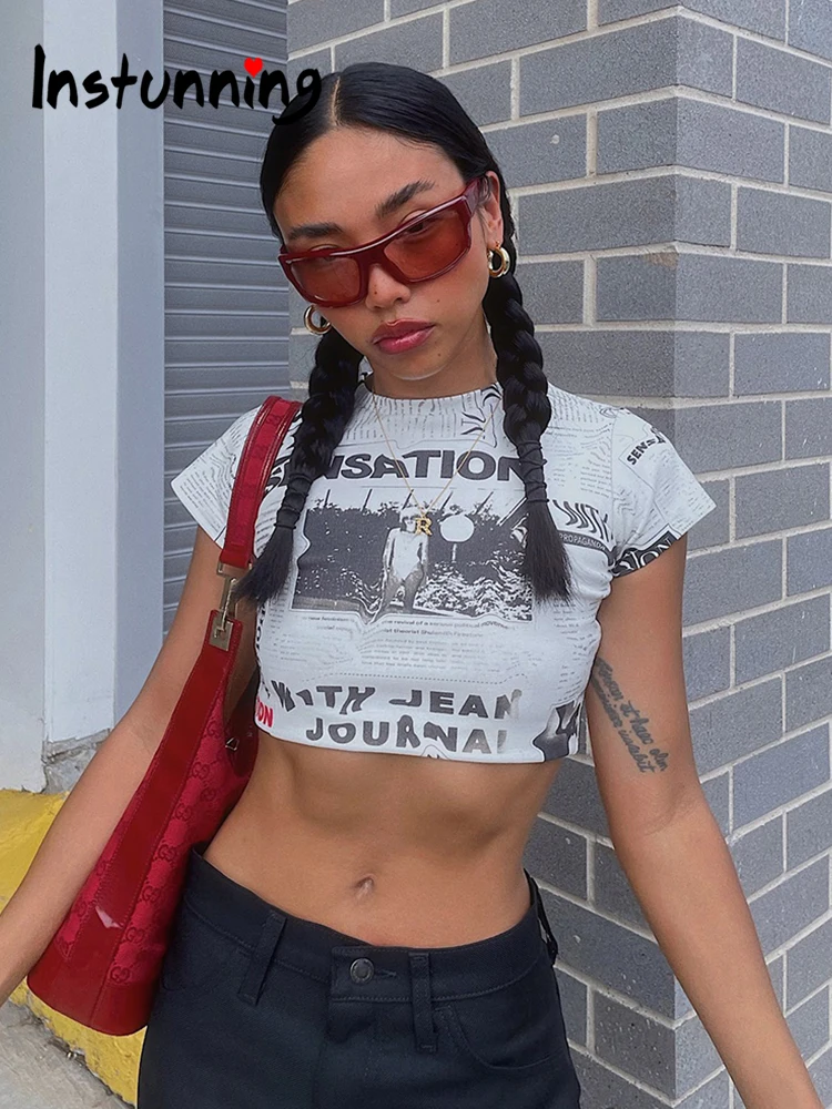 Instunning Harajuku Newspape Print T Shirt Y2K Casual Around Neck Short Sleeve Crop Tops Women's 2022 Summer Fashion Basic Tees
Instunning Harajuku Newspape Print T Shirt Y2K Casual Around Neck Short Sleeve Crop Tops Women's 2022 Summer Fashion Basic Tees