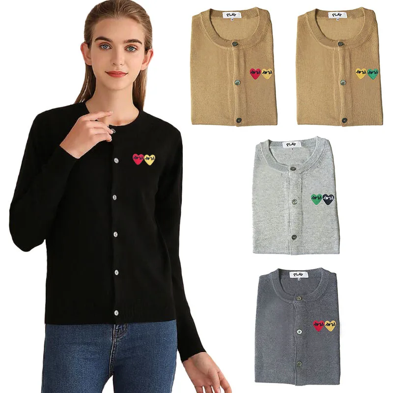 PLAY Women Sweater Fall Long Sleeve O-Neck Letter Double Heart Embroidered Cardigan Single Breasted Loose Casual Sweater
PLAY Women Sweater Fall Long Sleeve O-Neck Letter Double Heart Embroidered Cardigan Single Breasted Loose Casual Sweater