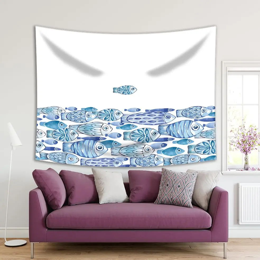 Tapestry Fishes Swimmimg to Same Direction in Sea Underwater Wild Nature Cartoon Art Blue White
Tapestry Fishes Swimmimg to Same Direction in Sea Underwater Wild Nature Cartoon Art Blue White
