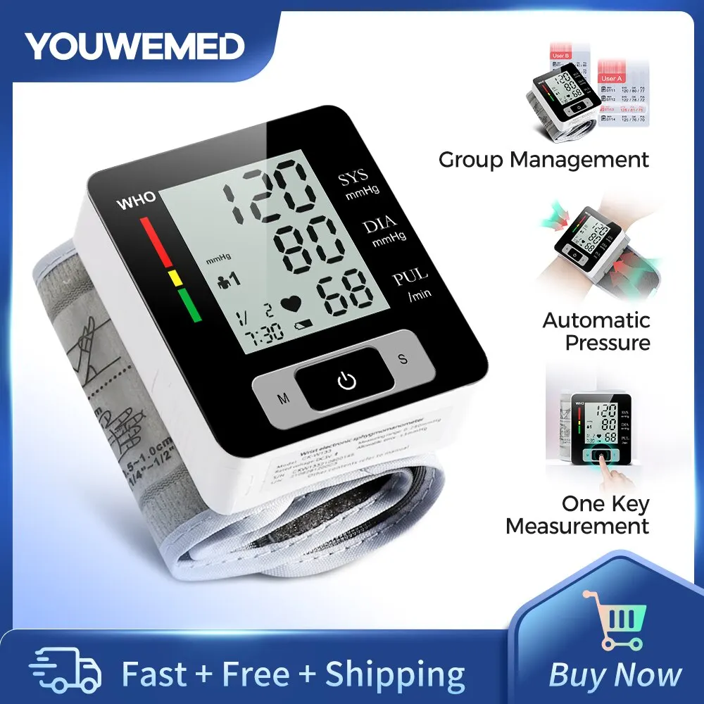 

YOUWEMED Medical Blood Pressure Monitor Digital Tensiometro тонометр на запястье Wrist Monitor тонометр Heart Rate BP PR