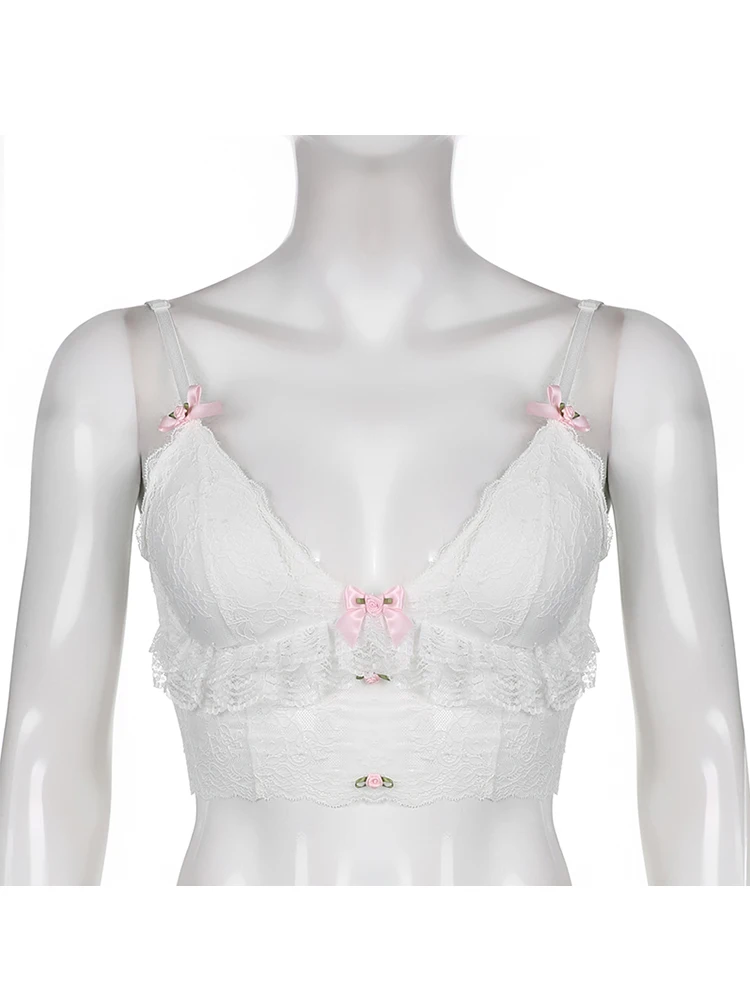 IAMHOTTY Цветочные нашивки кружевной Camis Y2K корсет с оборками сексуальный