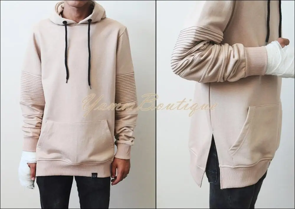 

BM Real Biker Cotton Kangaroo Pocket Side Slit Hoodie - Pintuck on the Sleeves for Men / Kanye Hoodie