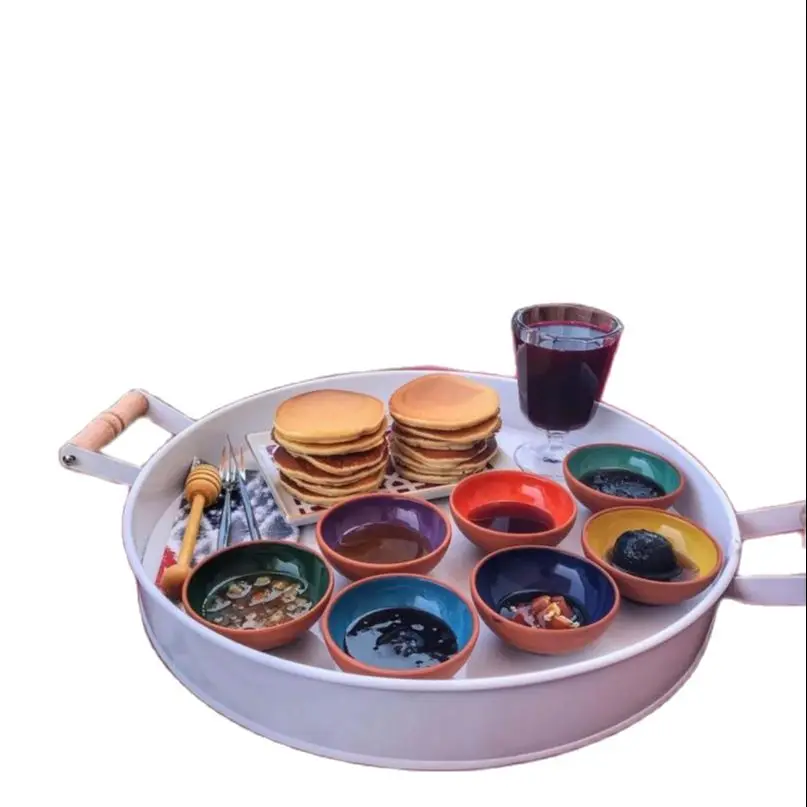 Metal Galvanized Tray Country Style Wooden Handle White Service Presentation Decorative Product Underlay Kitchen High Quality
Metal Galvanized Tray Country Style Wooden Handle White Service Presentation Decorative Product Underlay Kitchen High Quality