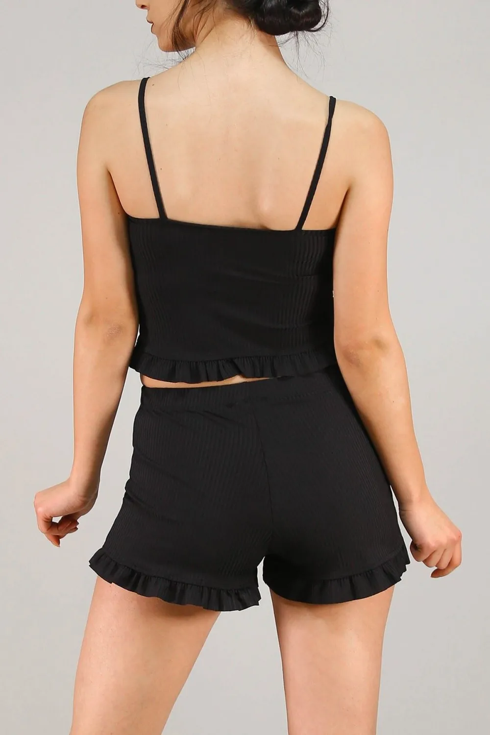 2021 Bottom Frilly Women's Shorts Set, Black Color, Sexy, 100% Polyester, Rope Strap, Bottom and Top Set, Good Quality 
2021 Bottom Frilly Women's Shorts Set, Black Color, Sexy, 100% Polyester, Rope Strap, Bottom and Top Set, Good Quality