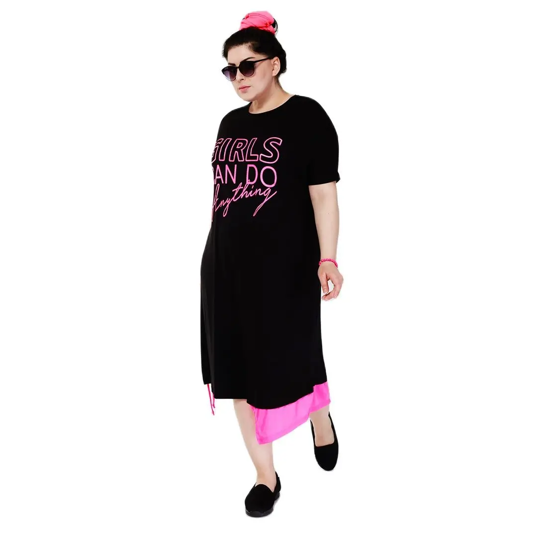 Women’s Plus Size Pink Print And Skirt Detail Black Dress, Designed and Made in Turkey, New Arrival
Women’s Plus Size Pink Print And Skirt Detail Black Dress, Designed and Made in Turkey, New Arrival