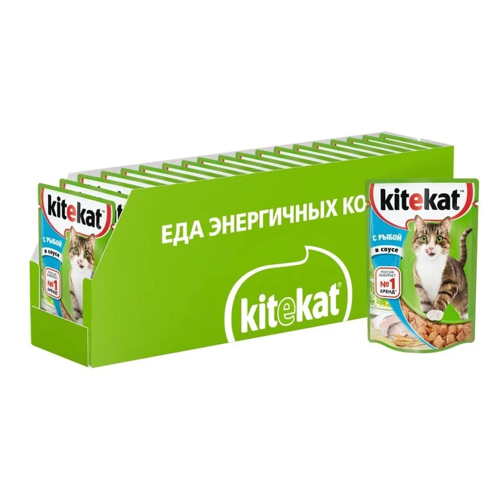 Влажный корм для кошек Kitekat с сочными кусочками рыбы в соусе 28 шт по 85г | Дом и сад