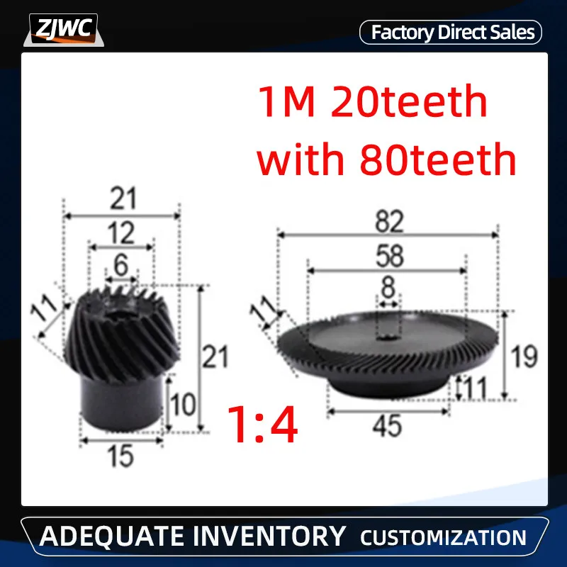 2pcs 45# Steel 1M 20T to 80T Spiral bevel gear M1 modulus 1:4 90 degrees Differential gear same ratio diameter 6mm 8mm hole
2pcs 45# Steel 1M 20T to 80T Spiral bevel gear M1 modulus 1:4 90 degrees Differential gear same ratio diameter 6mm 8mm hole