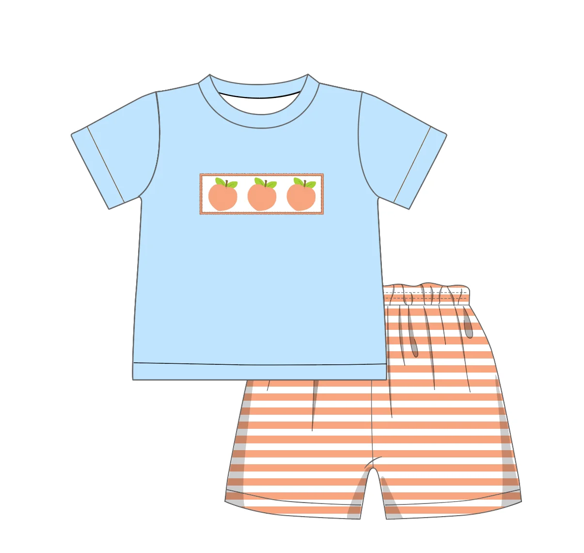 Summer Clothes Blue Short Sleeve Top And Orange Stripes Pants Short Three Oranges Embroidery Pattern Boys Clothes
Summer Clothes Blue Short Sleeve Top And Orange Stripes Pants Short Three Oranges Embroidery Pattern Boys Clothes