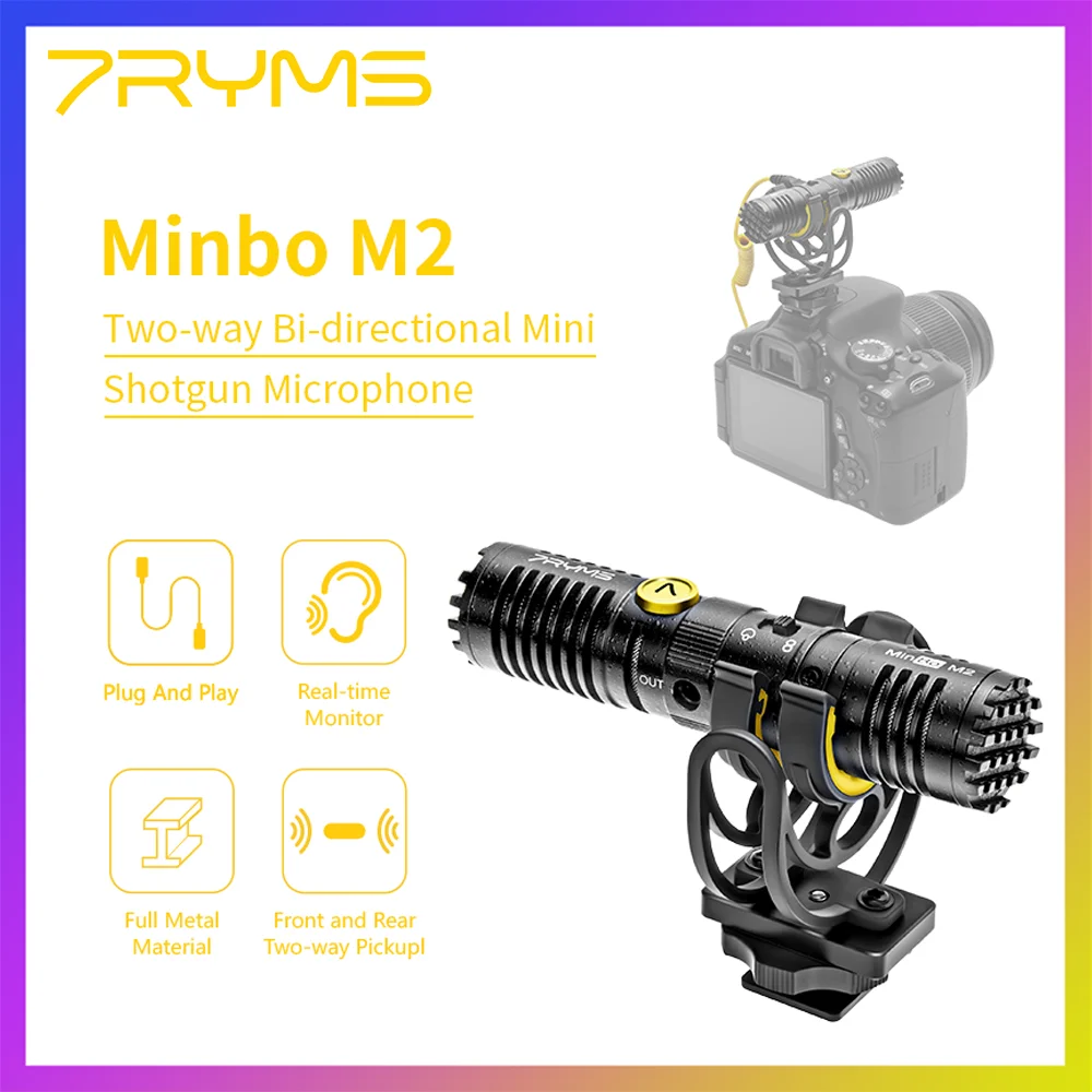 

7RYMS MinBo M2 Two-way Bi-directional Mini Shotgun Microphone for DSLR Camera/Smartphone Video Recording Volgging(3.5mm TRS)