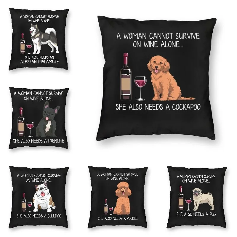 

Nordic Style Cockapoo And Wine Funny Dog Sofa Cushion Covers Puppy Animal Throw Pillow Case Square Pillowcase Bedroom Decoration