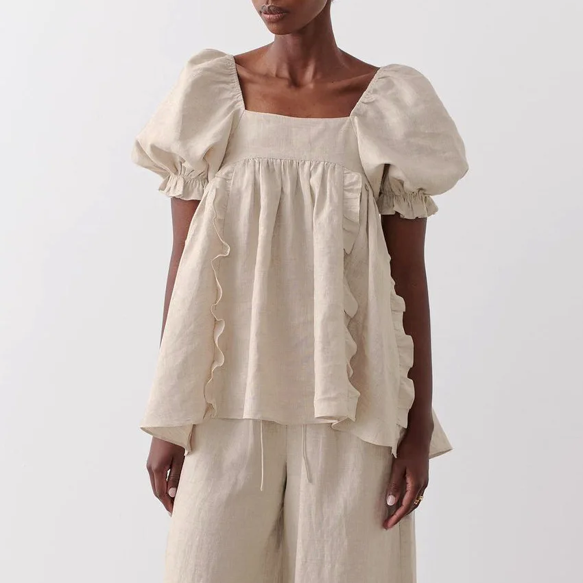 Spring And Summer New Cotton Linen Square Collar Short-Sleeved Women'S Sexy Backless Lace-Up Shirt
Spring And Summer New Cotton Linen Square Collar Short-Sleeved Women'S Sexy Backless Lace-Up Shirt